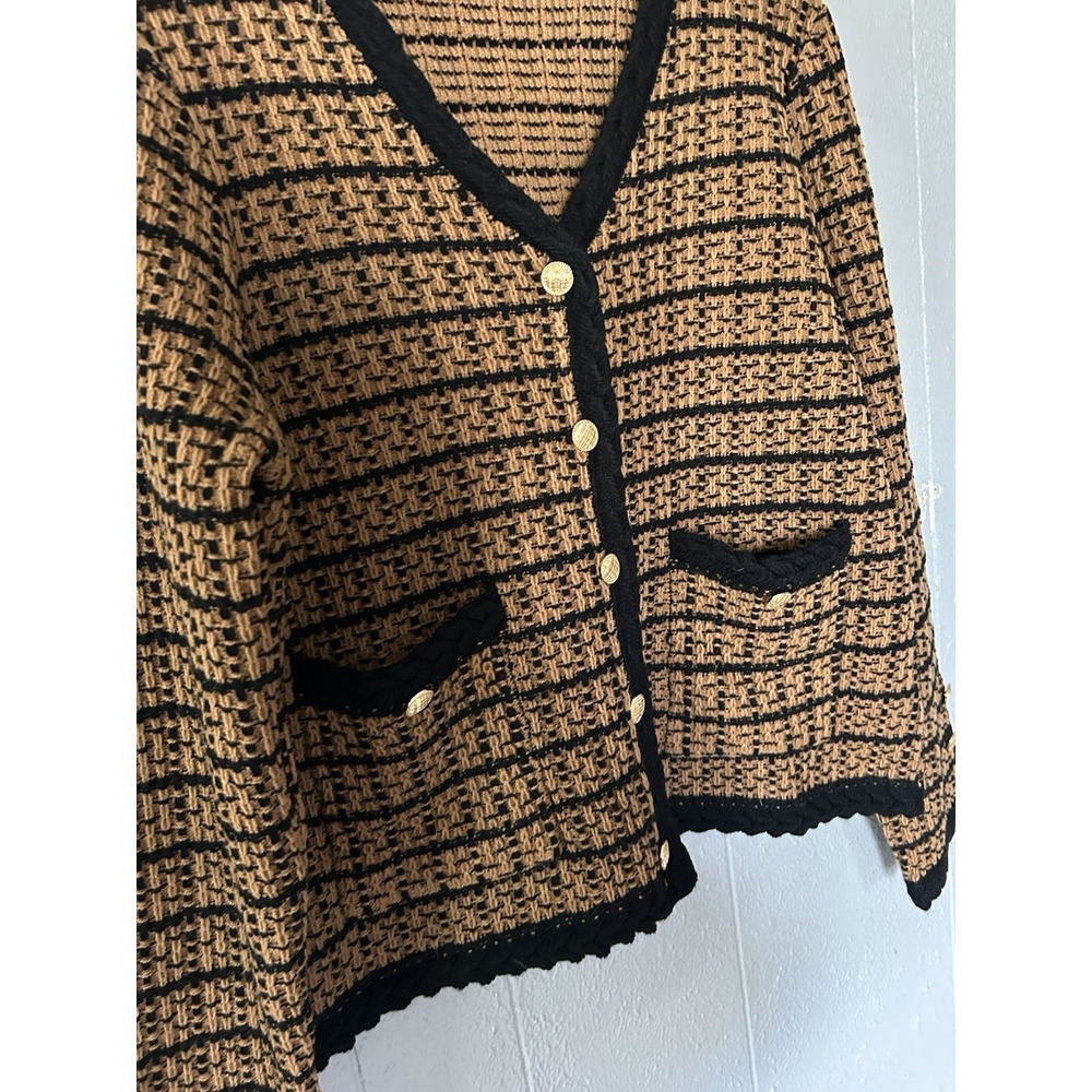 Women's Belle Poque Houndstooth Tweed Gold Button Blazer Jacket Size M - Picture 2 of 5